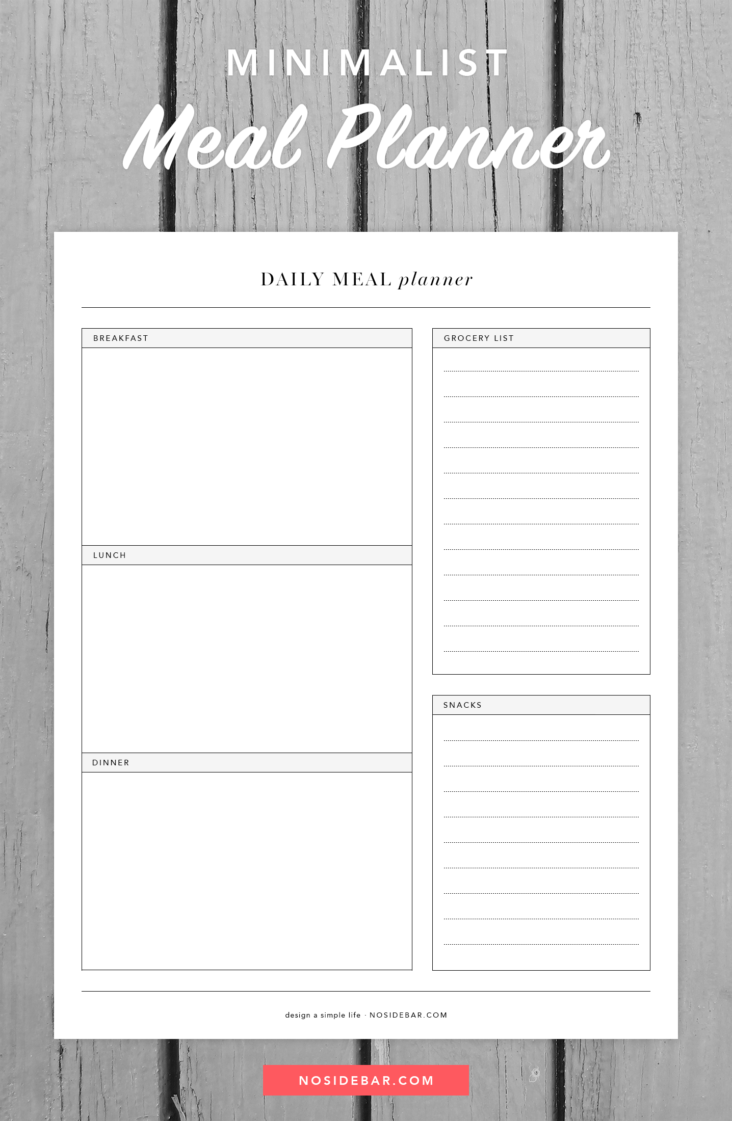 Minimalist Daily Meal Planner Printable